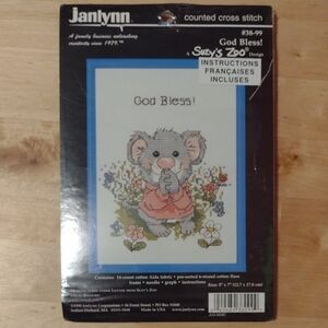 1998 Suzy's Zoo Counted Cross Stitch Kit, Gray Mouse with Pink Dress 5x7